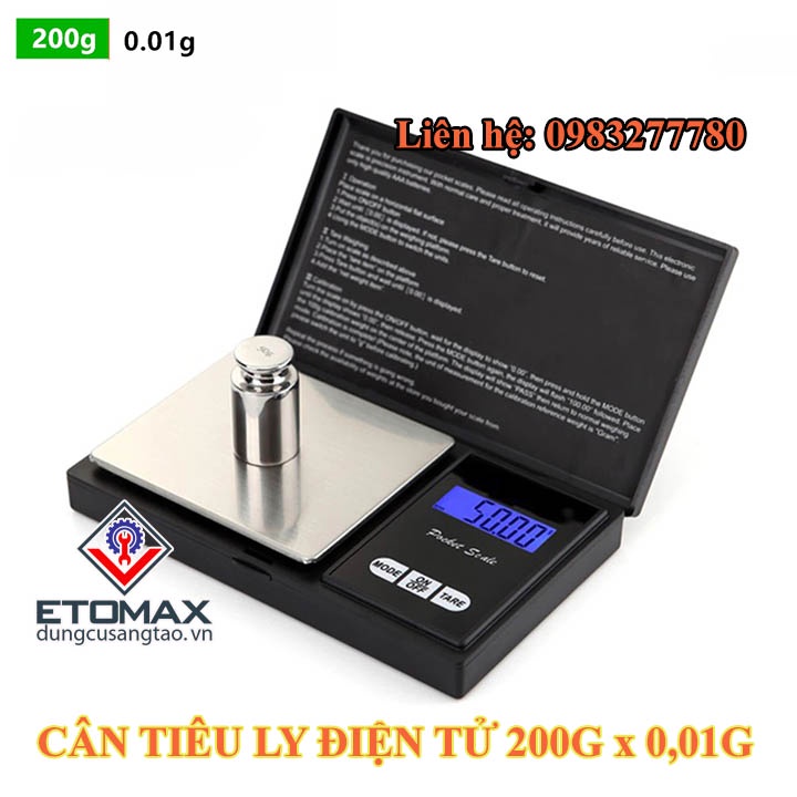 Cân tiểu ly điện tử 200gx 0,01g v2, dáng gấp gọn độ chính xác 0,01g