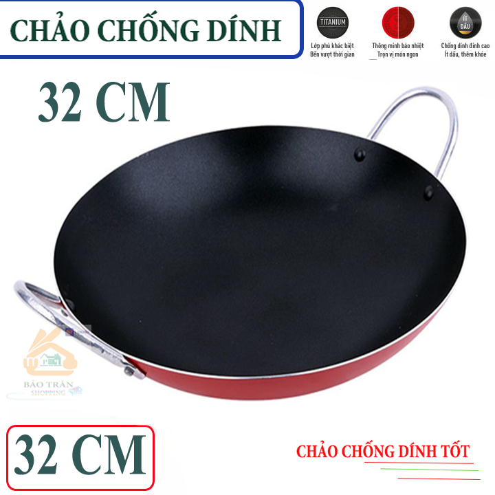 Chảo chống dính 2 quai sâu lòng size 32 cm - Chảo chống dính 2 quai cao cấp/Chảo to chống dính tốt hàng KYOFA chính hãng