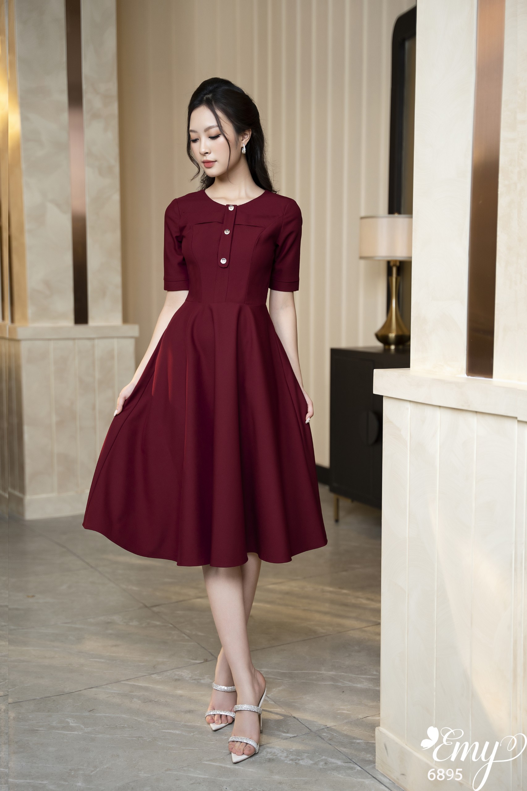 Đầm EMY EM6895 Đầm Xoè Đỏ Đô