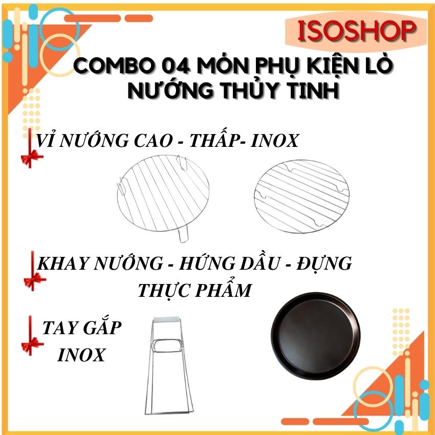 Lò Nướng Thủy Tinh Combo 04 Món phụ kiện (Tay gắp + Vỉ Cao + Vỉ Thấp + Khay Nướng)