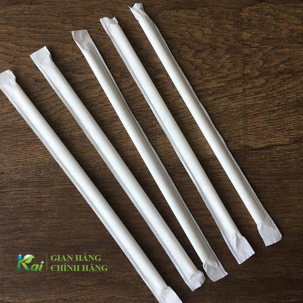 Ống Hút Giấy BỌC MÀNG từng cái, màu trắng, phi 6, phi 8 hoặc phi 12 (loại hút trân châu)