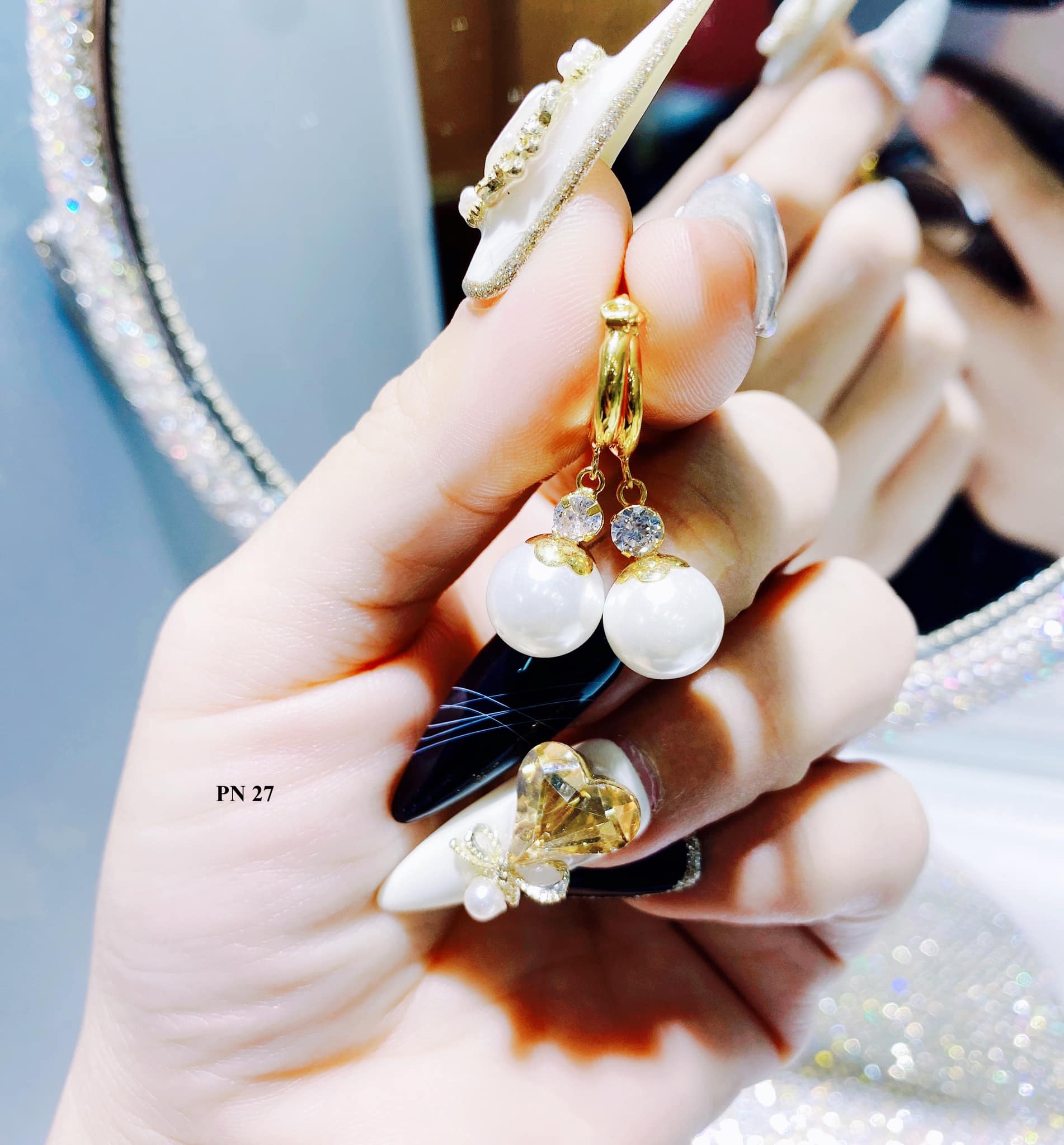Bông tai ngọc trai vàng tây
