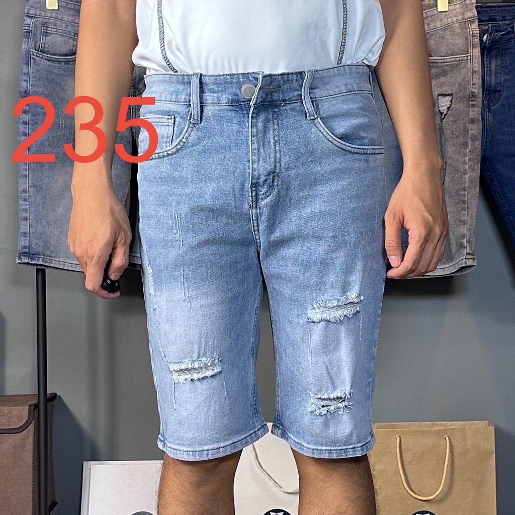 Quần short jean nam co giãn chất bò cao cấp ngắn xước rách
