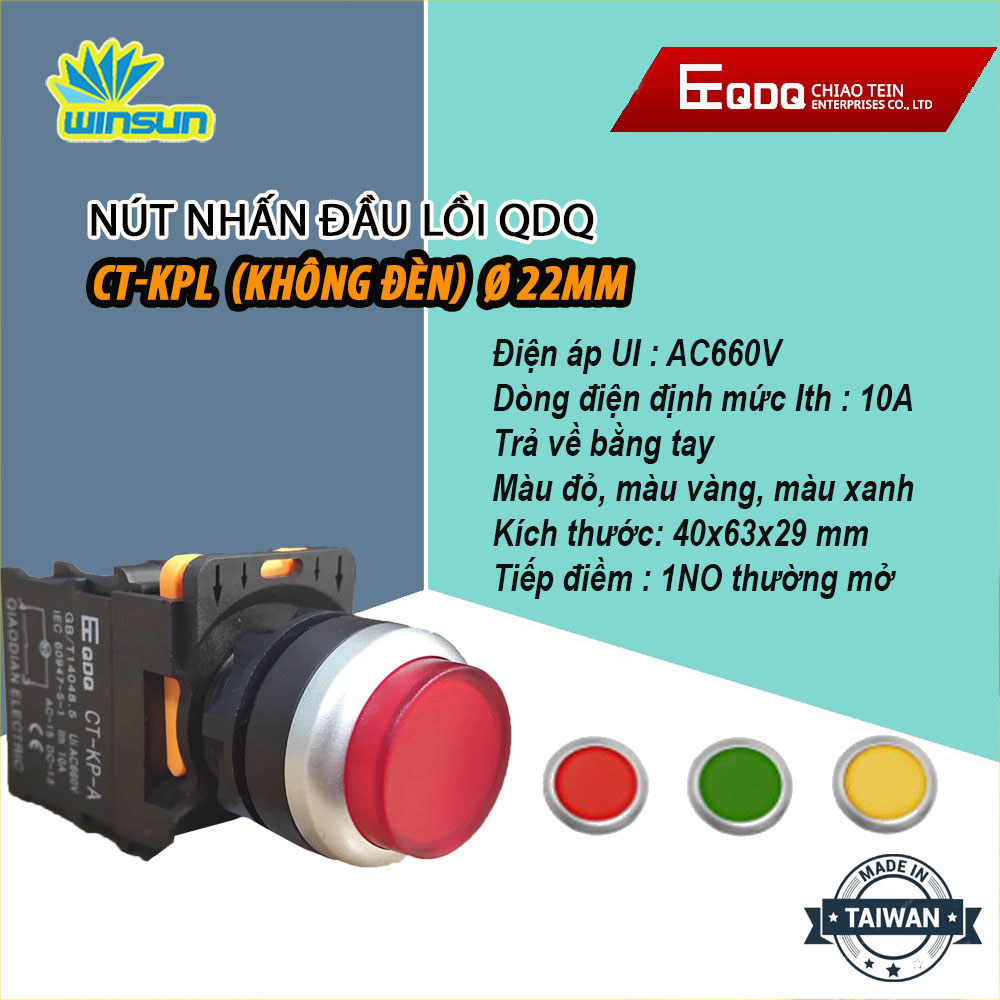 Nút nhấn đầu lồi có đèn, không đèn Phi 22 QDQ