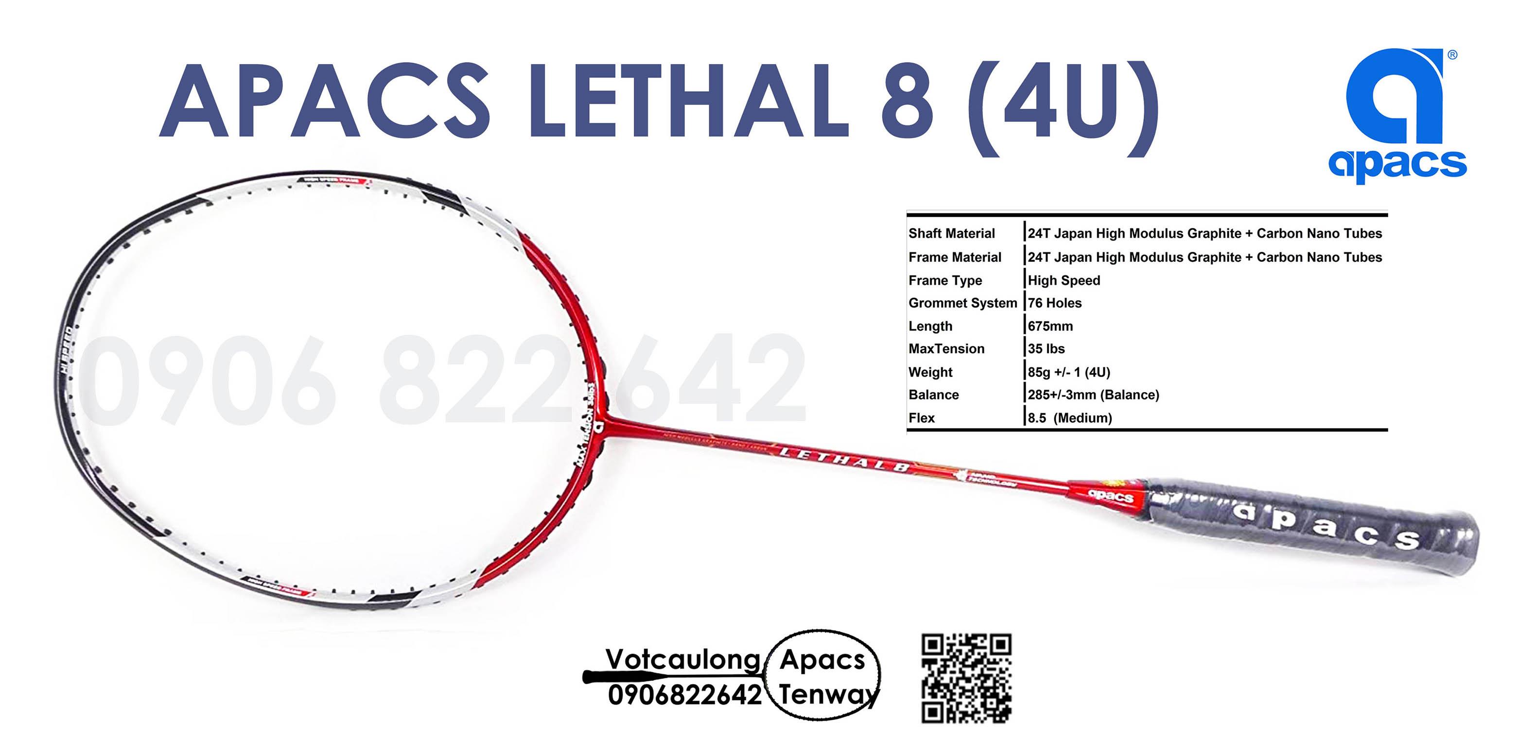 Vợt cầu lông Apacs Lethal 8 (4U) | Sắc đỏ mạnh mẽ, cân bằng công thủ