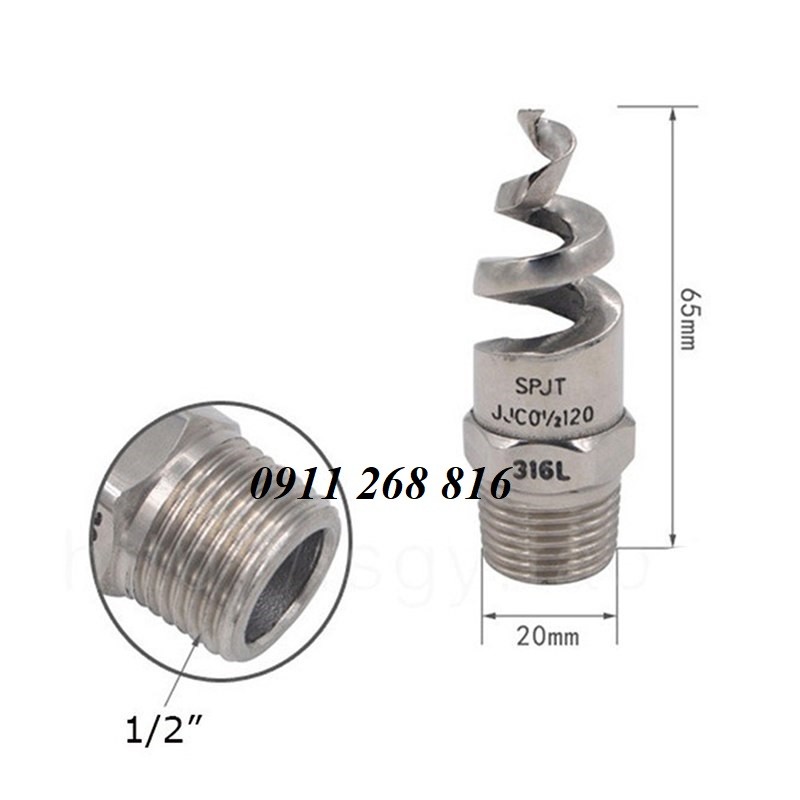 Đầu phun xòe dạng xoắn ốc phi 21mm