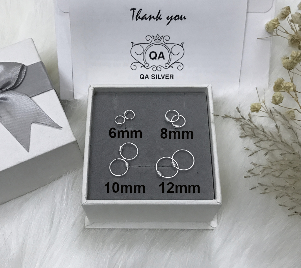Khuyên tai bạc 925 lò xo bông vòng tròn cuộn nam nữ unisex S925 WIRE QA SILVER Earrings EA200403
