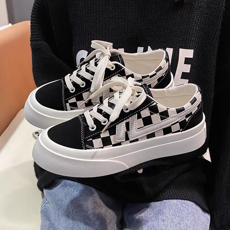 Giày Thể Thao Nữ viền Caro độn đế 4cm chất liệu vải canvas siêu bền mẫu mới hot tren năm 2022 giày sneaker nữ đế bằng siêu đẹp giày bata nữ đi học đi chơi thể dục thể thao