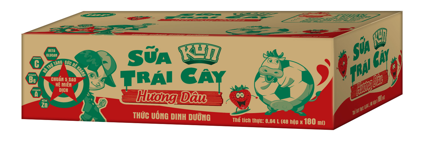 (Ko thẻ) Thùng 48 hộp 180ml Sữa trái cây KUN DÂU