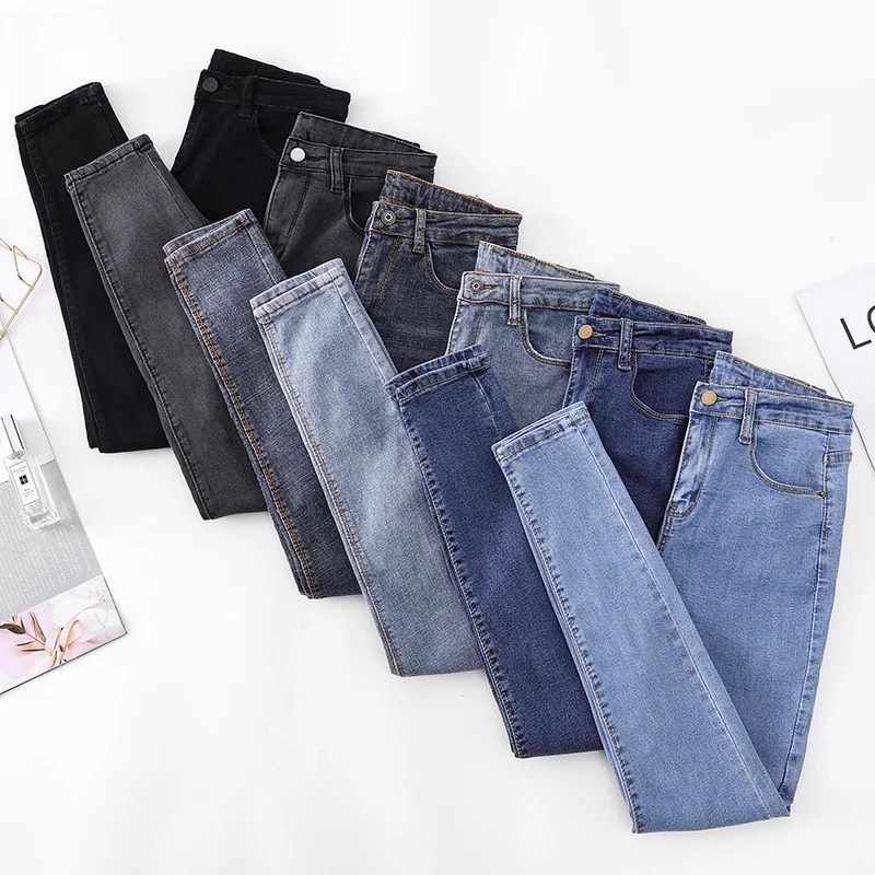 [HCM]QUẦN JEAN NỮ LƯNG CAO VỪA SKINNY VẢI DENIM TRƠN DÀI CHẠM MẮT CÁ + ÁO THUN TRƠN (MUA RIÊNG) - SHOP AQUA JEANS