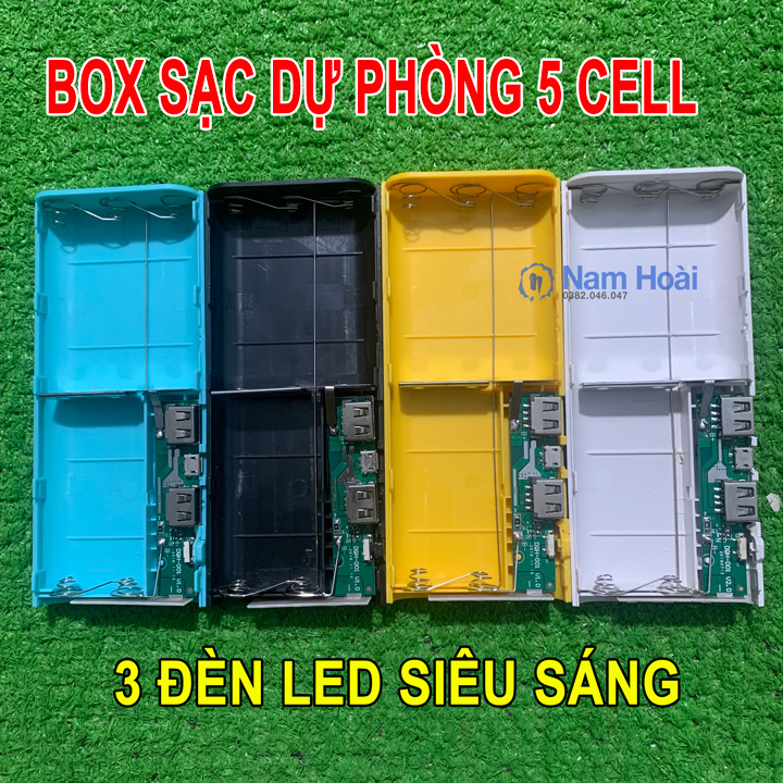 [HCM]Box sạc dự phòng 5 cell 3 đèn led siêu sáng (Không gồm pin)