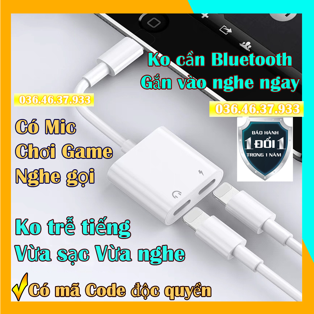 Jack chuyển đổi iPhone vừa sạc vừa tai nghe 2 cổng lightning Có Mic chơi Game Pubg Ko trễ tiếng BH 1 đổi 1 trong 12 tháng