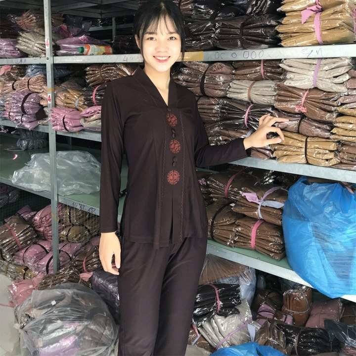 Quần Áo Phật Tử, Đồ Lam Phật Đi Chùa Nữ, đồ bộ mặc nhà mẫu đồng tiền mã PN37A