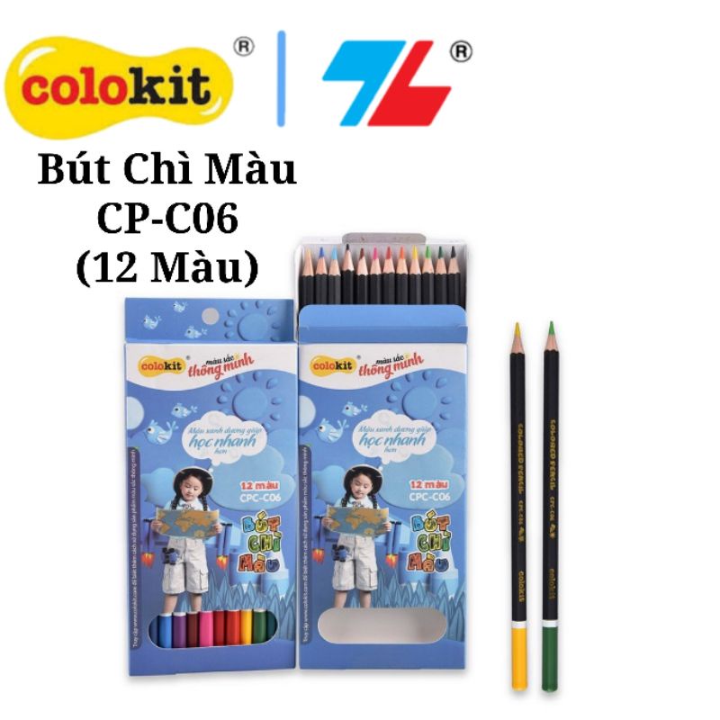 Bút chì màu colokit/thiên long cpc-c06 và cpc-c08, 12 màu và 16 màu