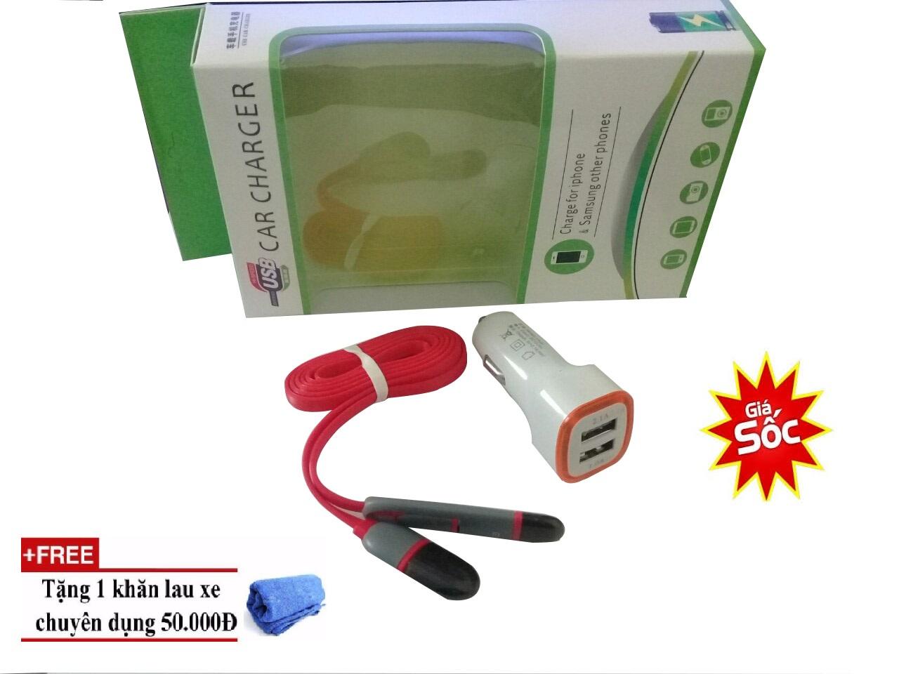 Bộ sạc điện thoại SAMSUNG, IPHONE trên oto.cuc sac dien thoai tren oto, sạc ô tô đa năng, bộ sạc điện thoại trên xe hơi, sac tren xe oto - Tẩu sạc điện thoại đa năng trên ô tô tích hợp 2 cổng cắm + Dây sạc 2 chân cắm thông dụng