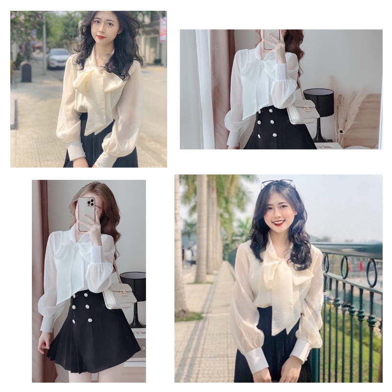 Áo sơ mi nữ phối nơ 2 lớp siêu xinh_m530