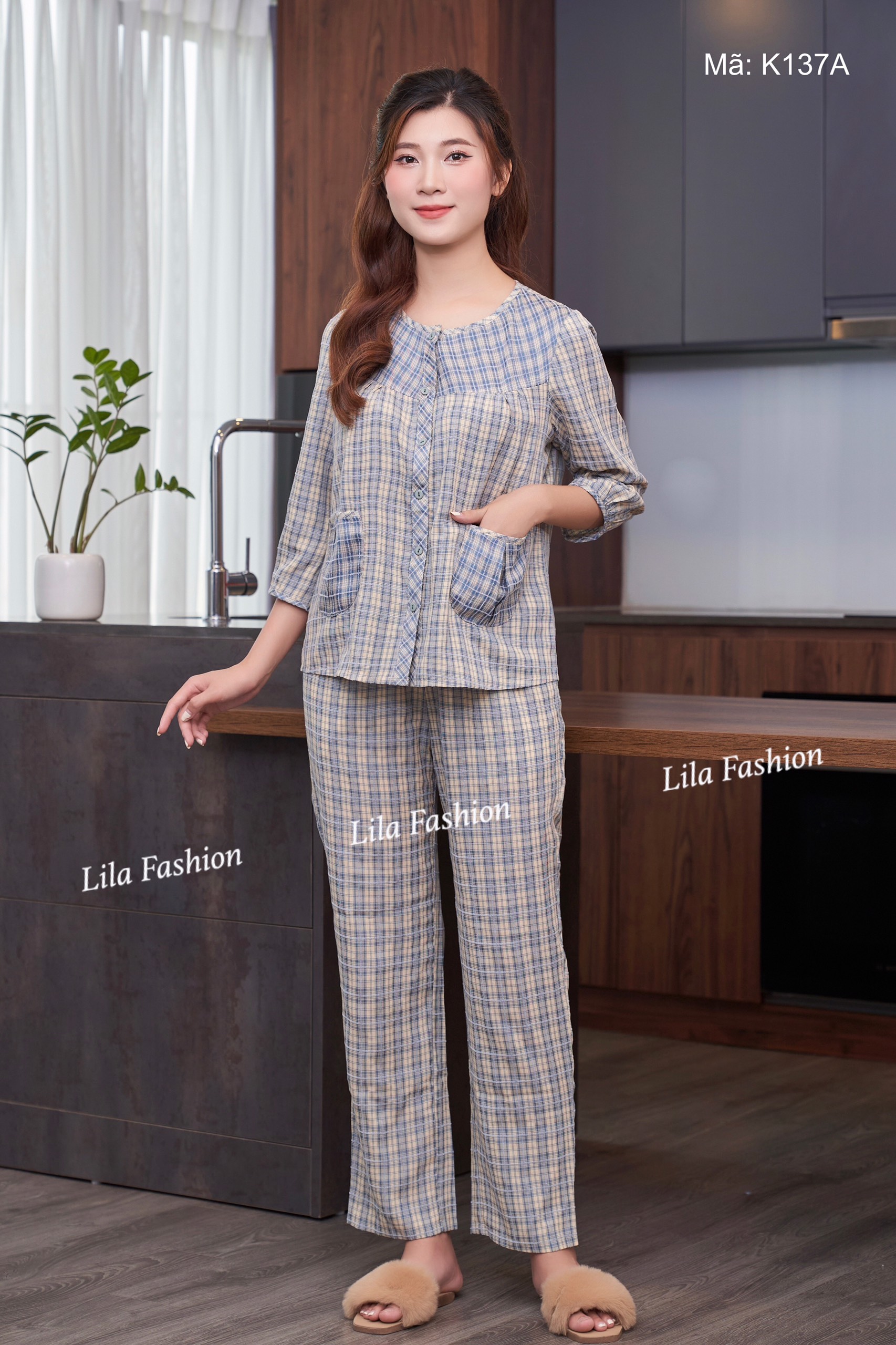 K137_Đồ bộ mặc nhà dài tay phối