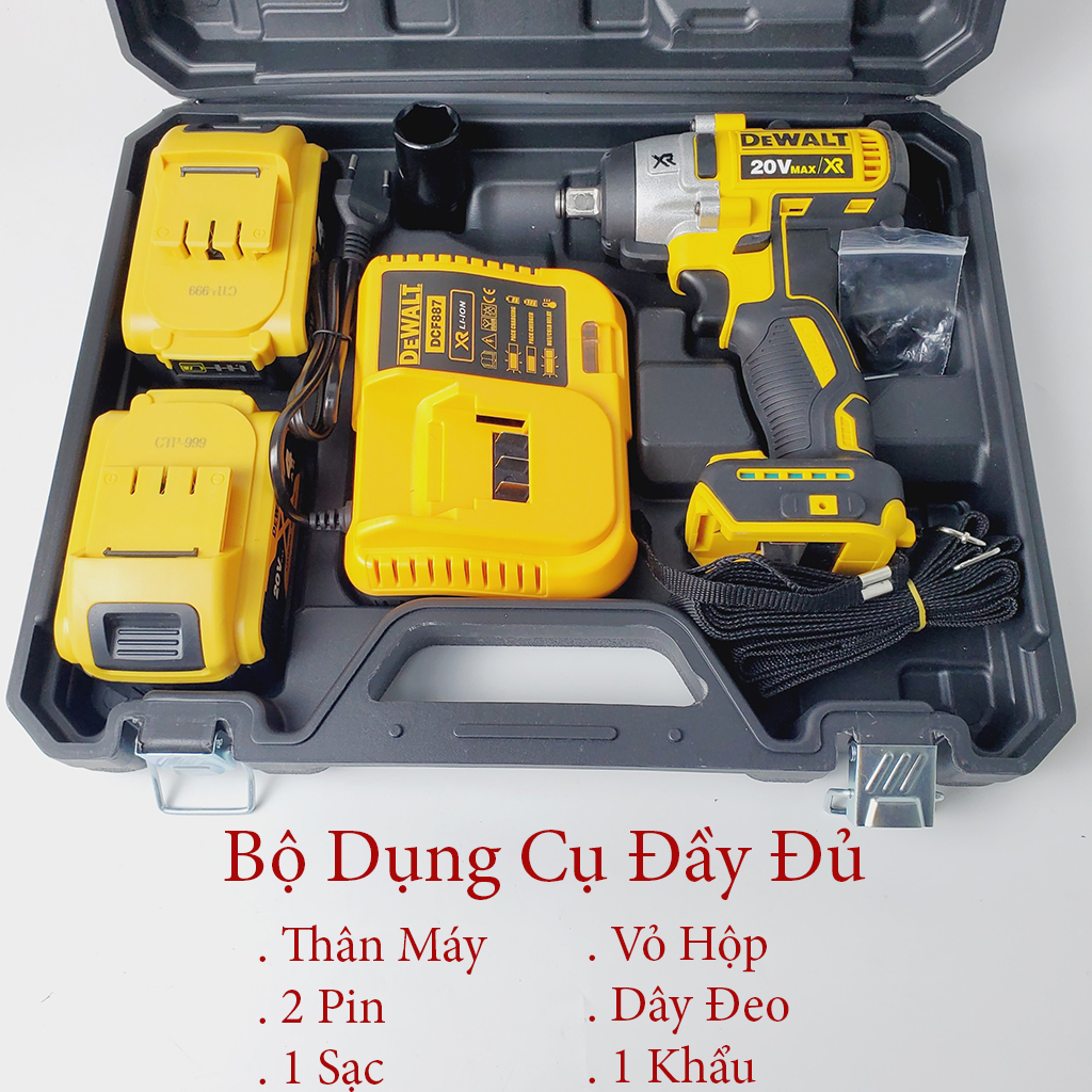 Máy siết bulong, máy bắn bulong Dewalt 199v sử dụng chân pin thông dụng, đầu 2 trong 1