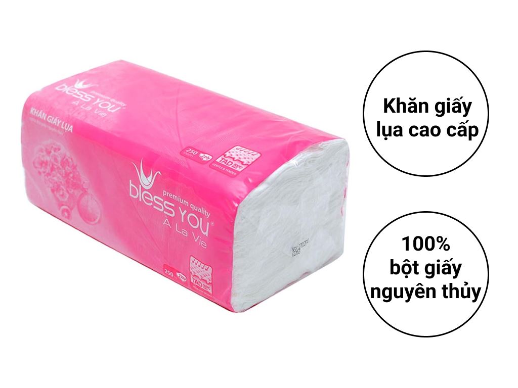 Khăn giấy lụa bless you à la vie 2 lớp 250 tờ