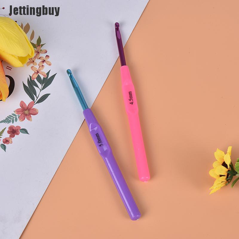Jettingbuy Bộ 6 que móc đan len đầu nhôm tay cầm nhựa