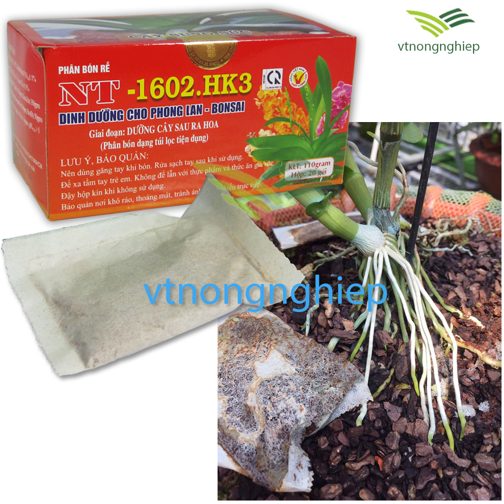 Phân bón rễ dạng túi lọc NT-1602.HK3, dưỡng cây sau ra hoa, chuyên dùng cho hoa lan, cây cảnh , hộp 20 gói, 110(g)