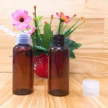 100 chai nhựa nắp bật NÂU 50ml