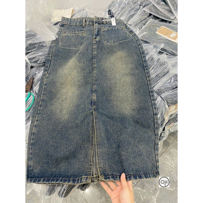 CHÂN VÁY BÒ DENIM TÚI CƠI XẺ TRƯỚC #913