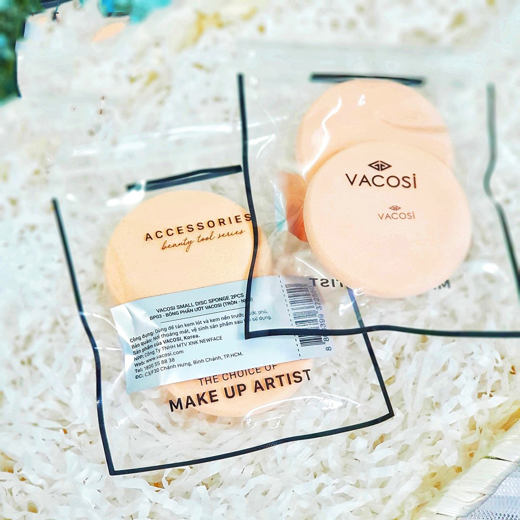[Hàng Chính Hãng] Bộ 2 Bông Phấn Ướt Tròn Nhỏ Vacosi Small Sponge 2PCS BP03