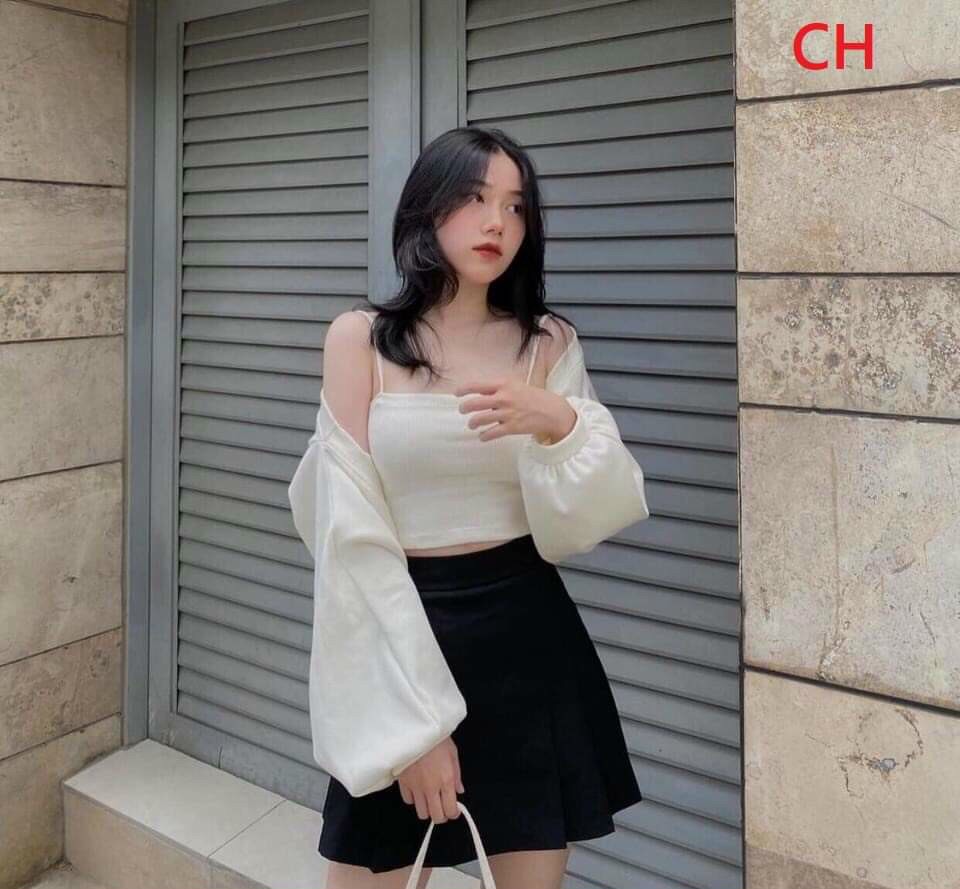 Sét áo khoác cardigan và áo 2 dây siêu xinh nữ tính phối đồ đẹp