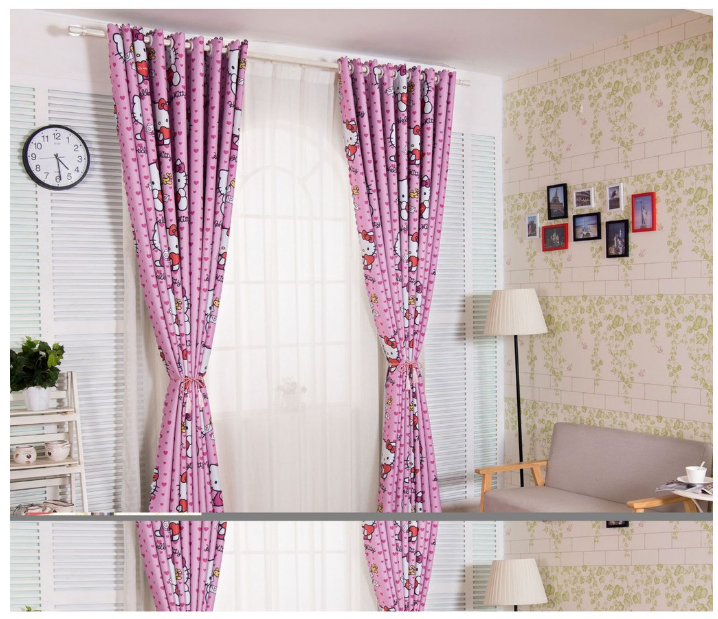 Rèm Vải Dày Che Nắng 99%, Màn Cửa Khoen Tròn Cao Cấp - kitty hồng trái tim. Không co rút khi giặt không phai màu trong quá trình sử dụng.