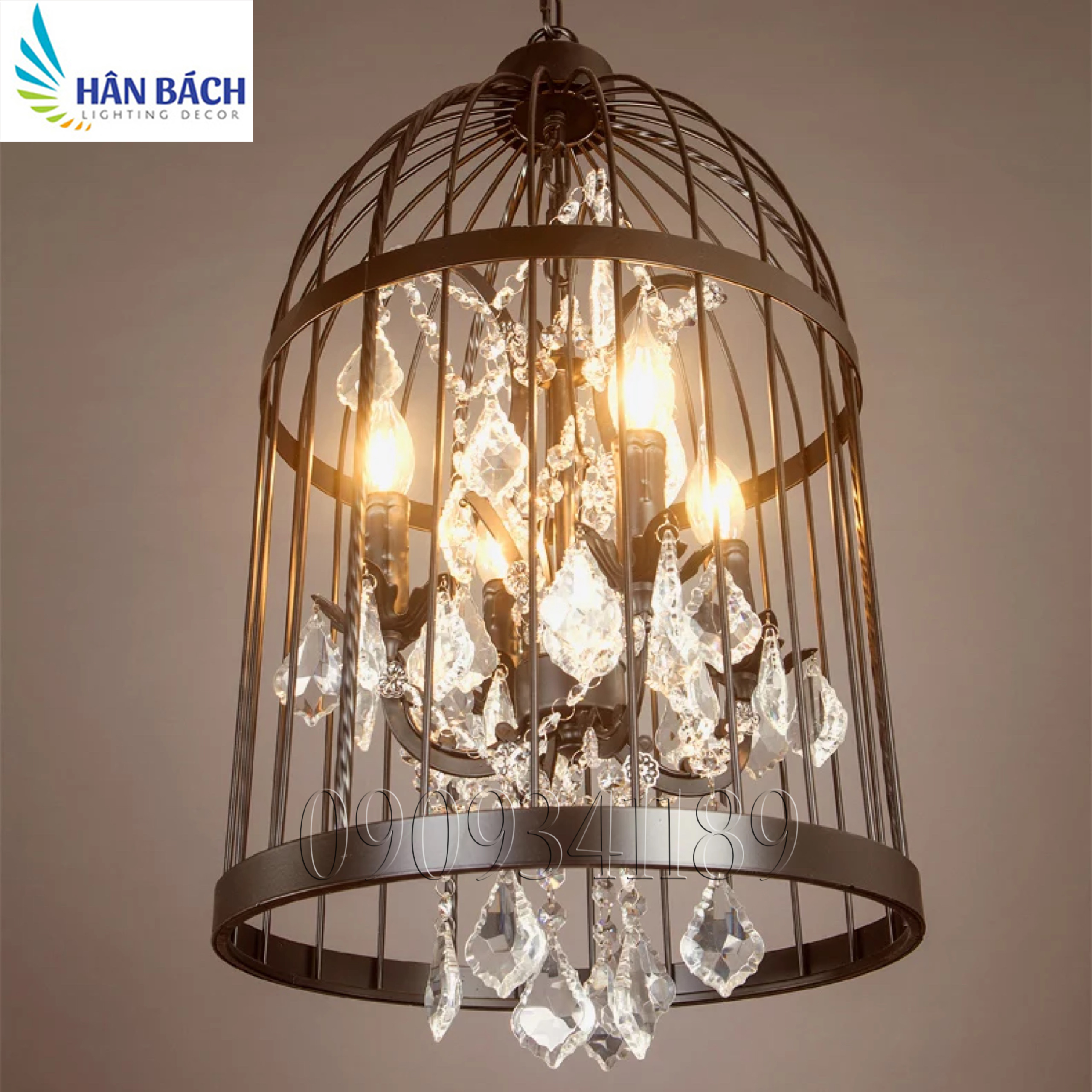 [HCM]ĐÈN THẢ TRANG TRÍ KIỂU DÁNG LỒNG CHIM KẾT HỢP PHA LÊ NẾN