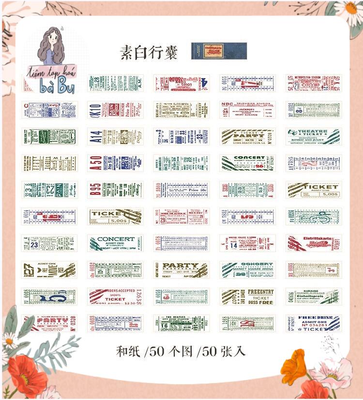 Cuốn 50 miếng stickers trang trí kiểu cổ điển vintage junkjournal