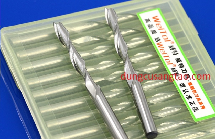 Dao 2 me xoắn phay cắt gỗ, nhựa / Dao cạnh kép cốt 3.17mm Weitol dài cắt từ 4mm-42mm
