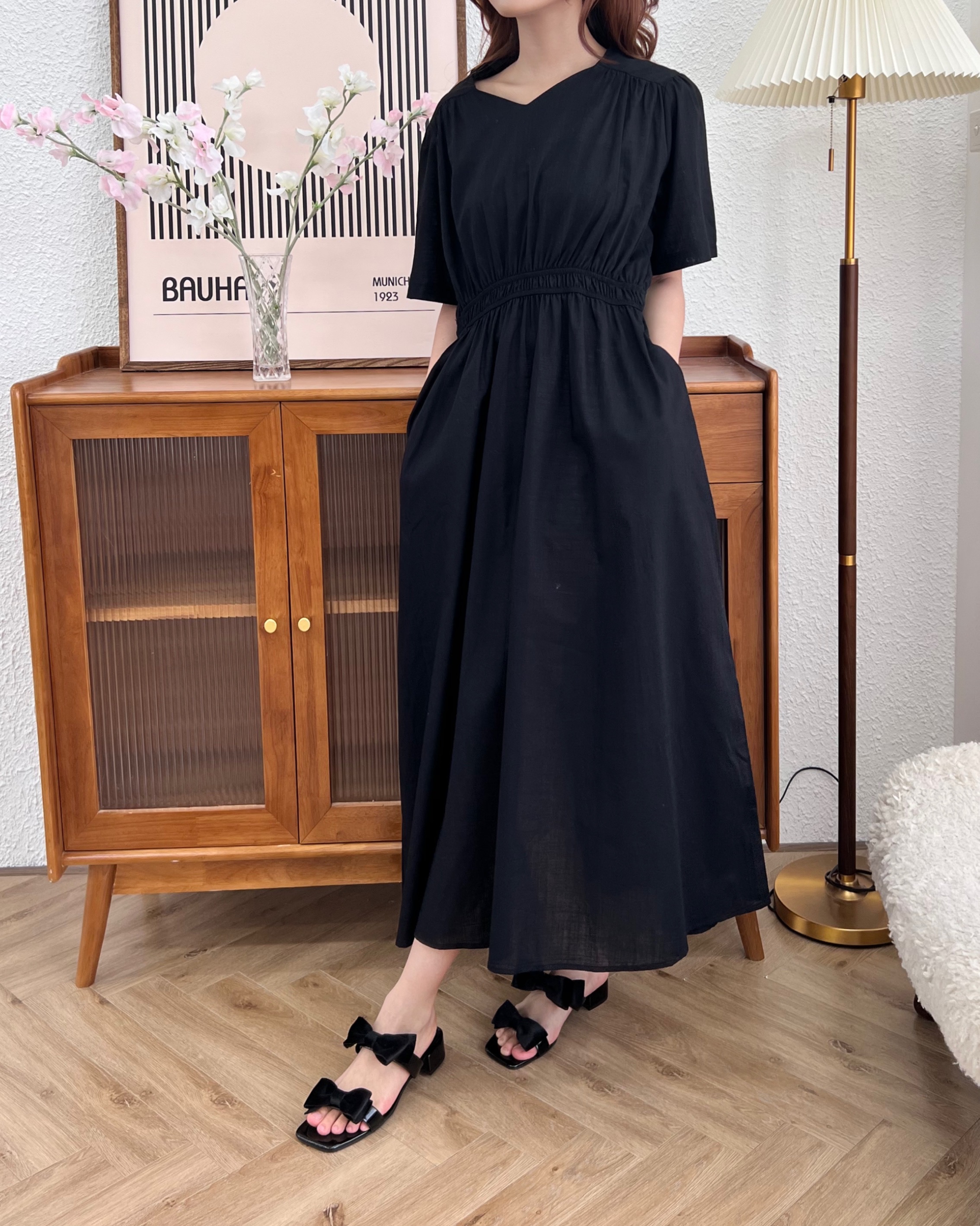 [ogniM Seoul] Váy liền dáng dài eo chun phong cách Hàn Quốc (Made in Korea)
