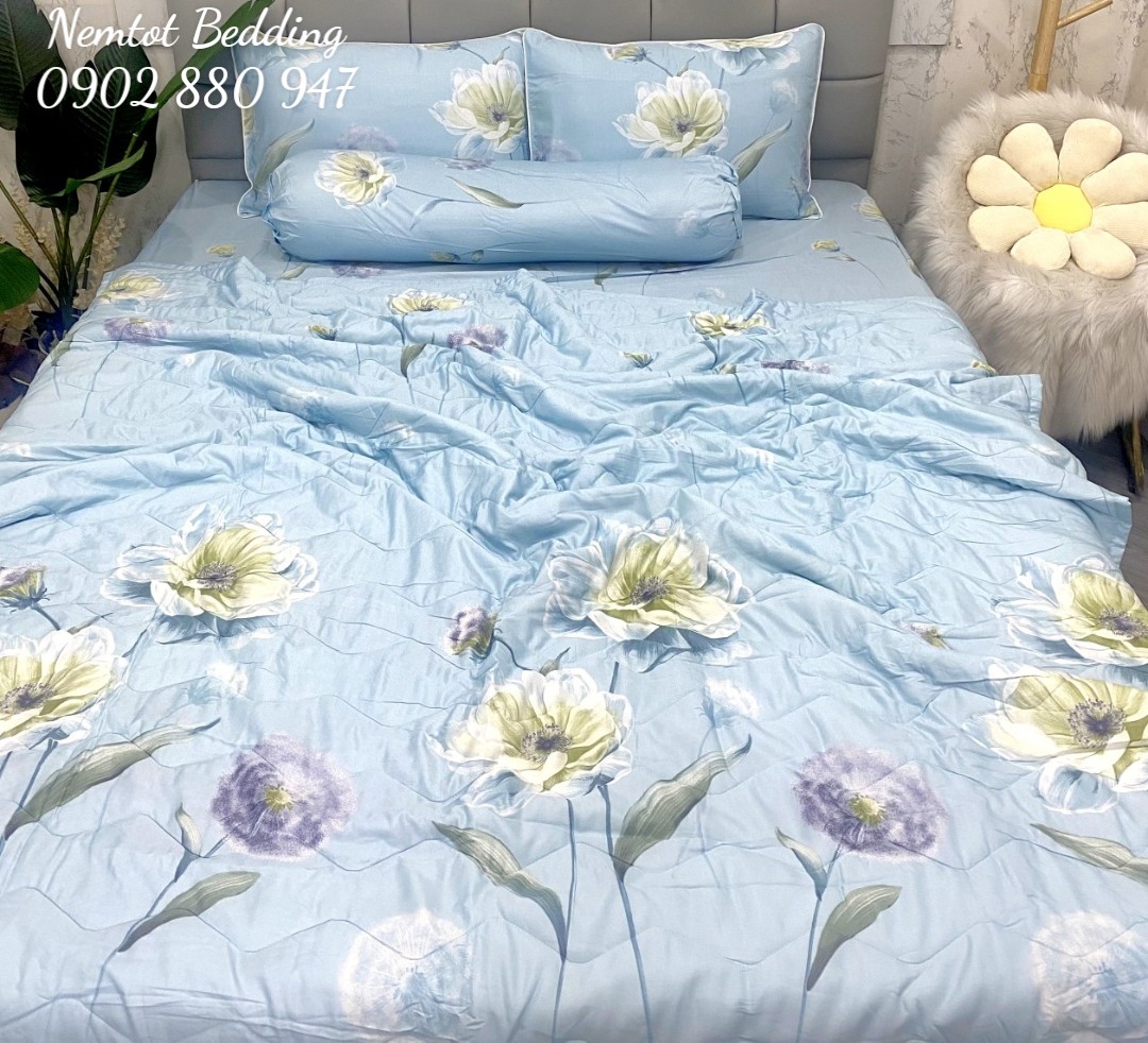 🔴Shock 🔴All-premium Tencel activated carbon silk quilt set, 5-piece set includes 1 fitted sheet, 2 fitted cases, 1 bolster cover, 1 cool fluffy blanket, cheap reactive Tencel silk blanket sheet blanket with lid per cent bedding
