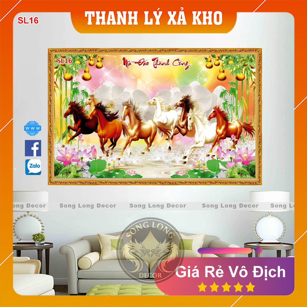 Tranh Dán Tường Mã Đáo Thành Công - SL16-Tranh 3d Phong Thủy - Song Long Decor