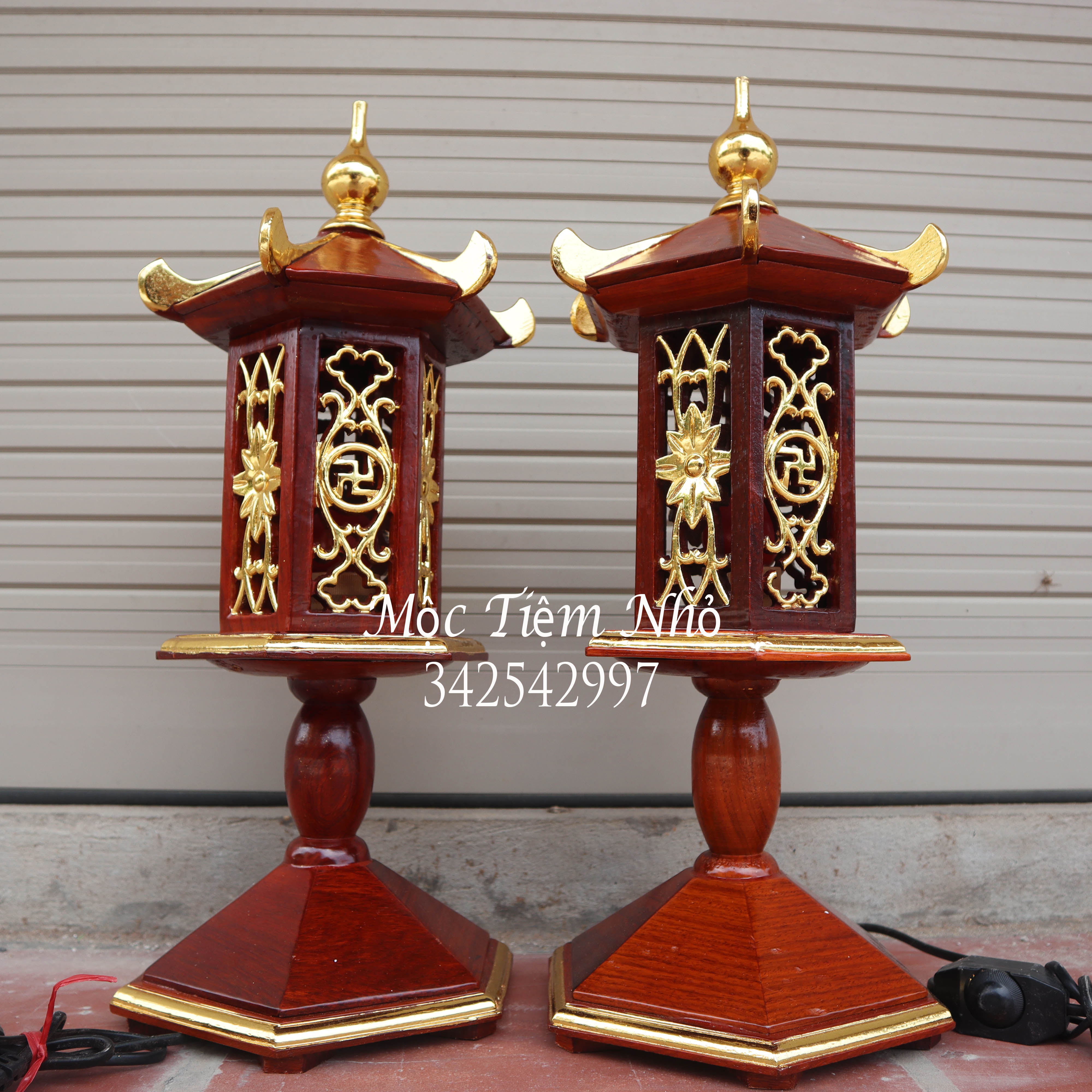 Đèn thờ lục năng gỗ hương đèn thờ gia tiên rát vàng gỗ hương cao 48cm