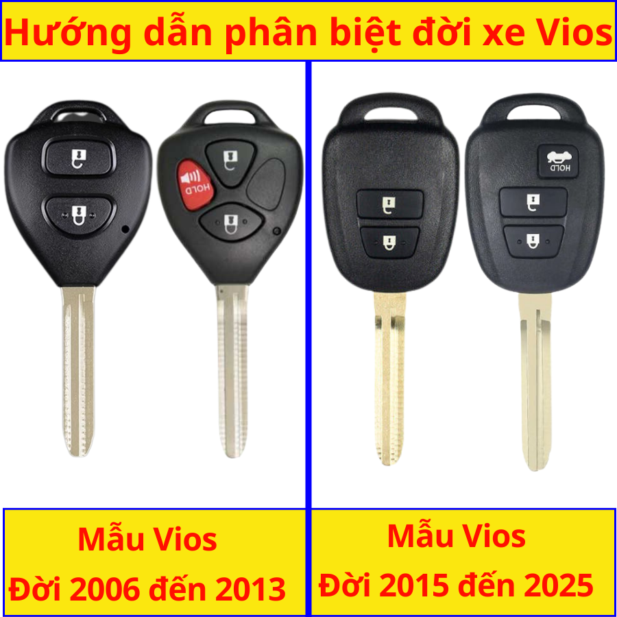 Chìa khoá độ gập Sẵn Mạch Điều Khiển Toyota Vios đời 2006-2025 mẫu V21