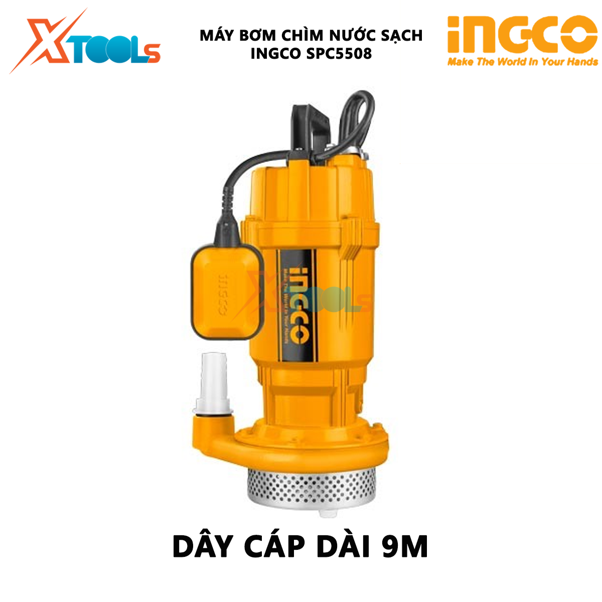 Máy bơm chìm INGCO SPC5508 | Máy bơm chìm nước sạch Điện áp 220-240V Công suất đầu vào 550W(0,75HP) Cột áp 25M Lưu lượng tối đa 117L/p