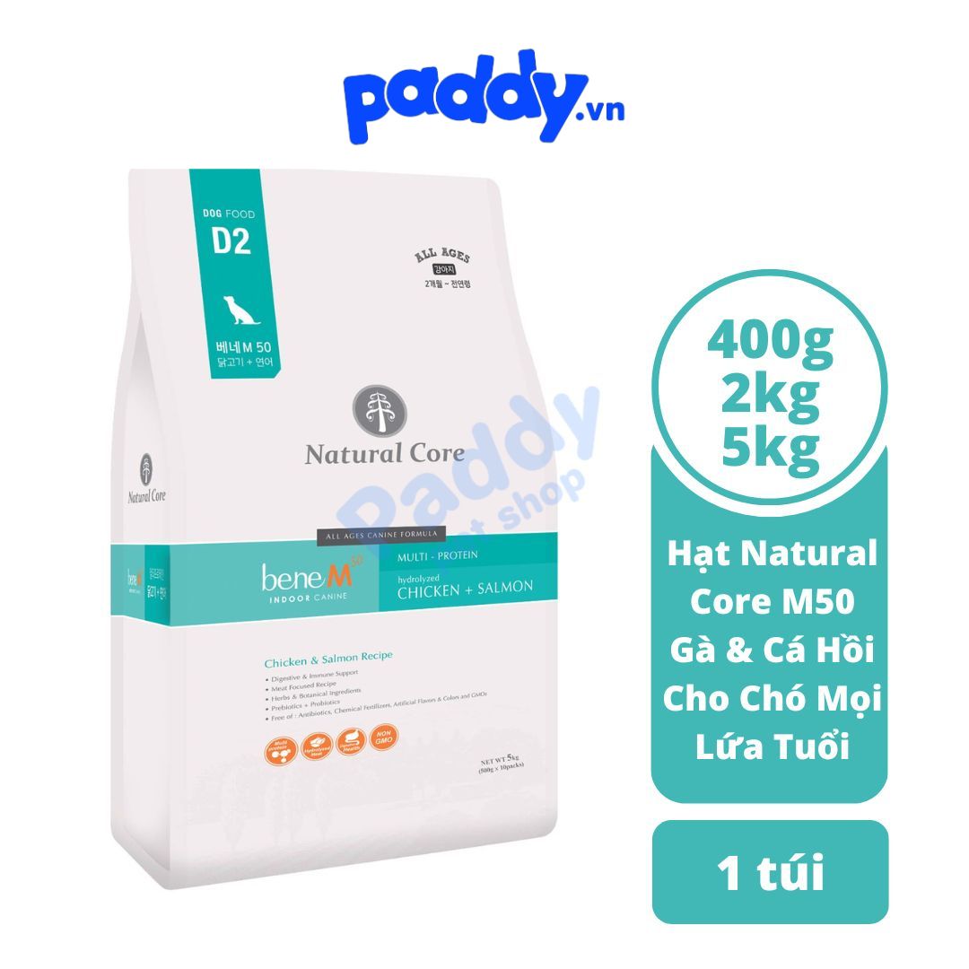 Hạt Cho Chó Mọi Lứa Tuổi Hữu Cơ Natural Core M50 Gà & Cá Hồi