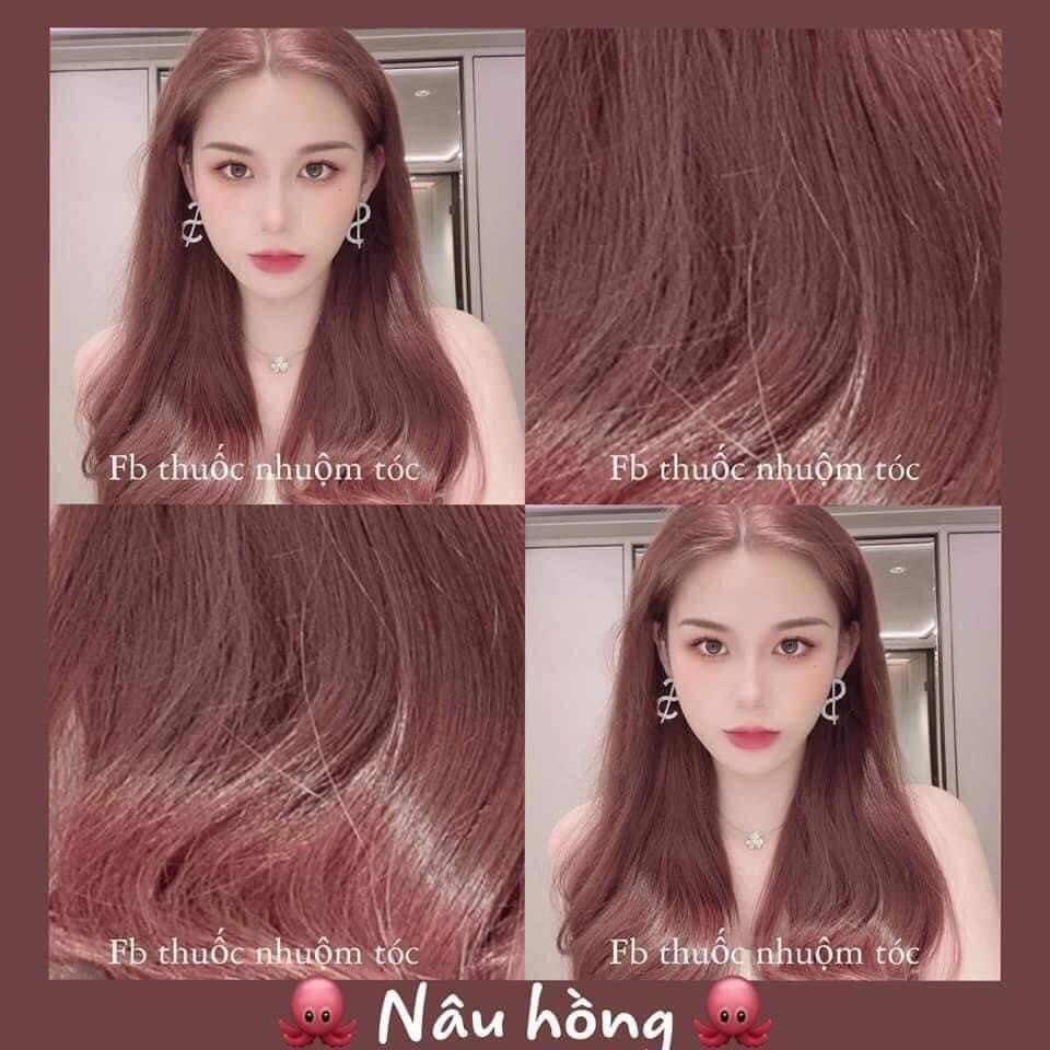 Thuốc Nhuộm Tóc Tại Nhà Màu NÂU HỒNG TRÀ Không Tẩy Tặng kèm Oxy và Găng tay