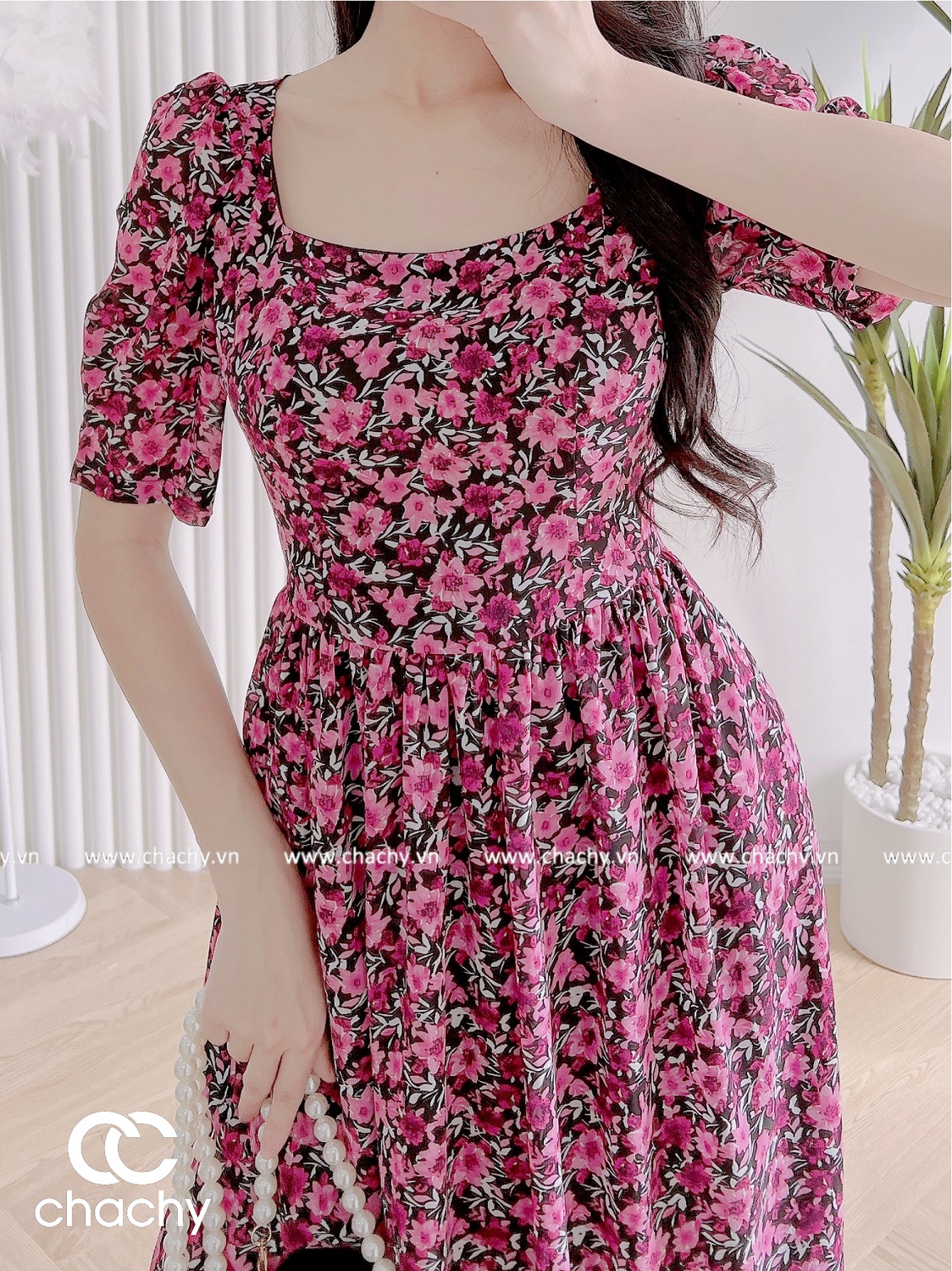 Đầm Cổ Vuông Tay Lửng CHACHY CC77