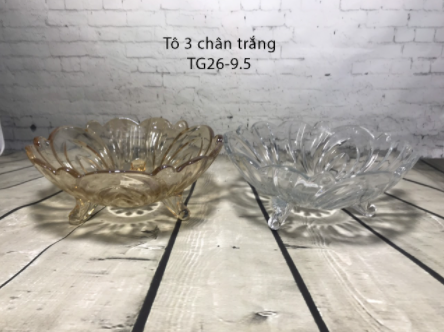Bát đĩa thủy tinh 3 chân vàng