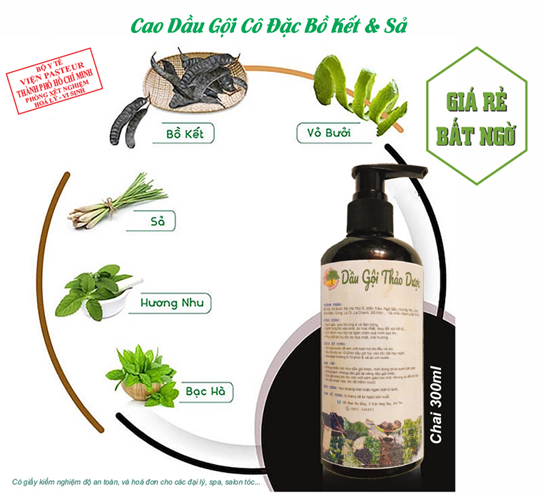 ( Sỉ- Rẻ) 300 ml dầu gội cô đặc bồ kết & sả