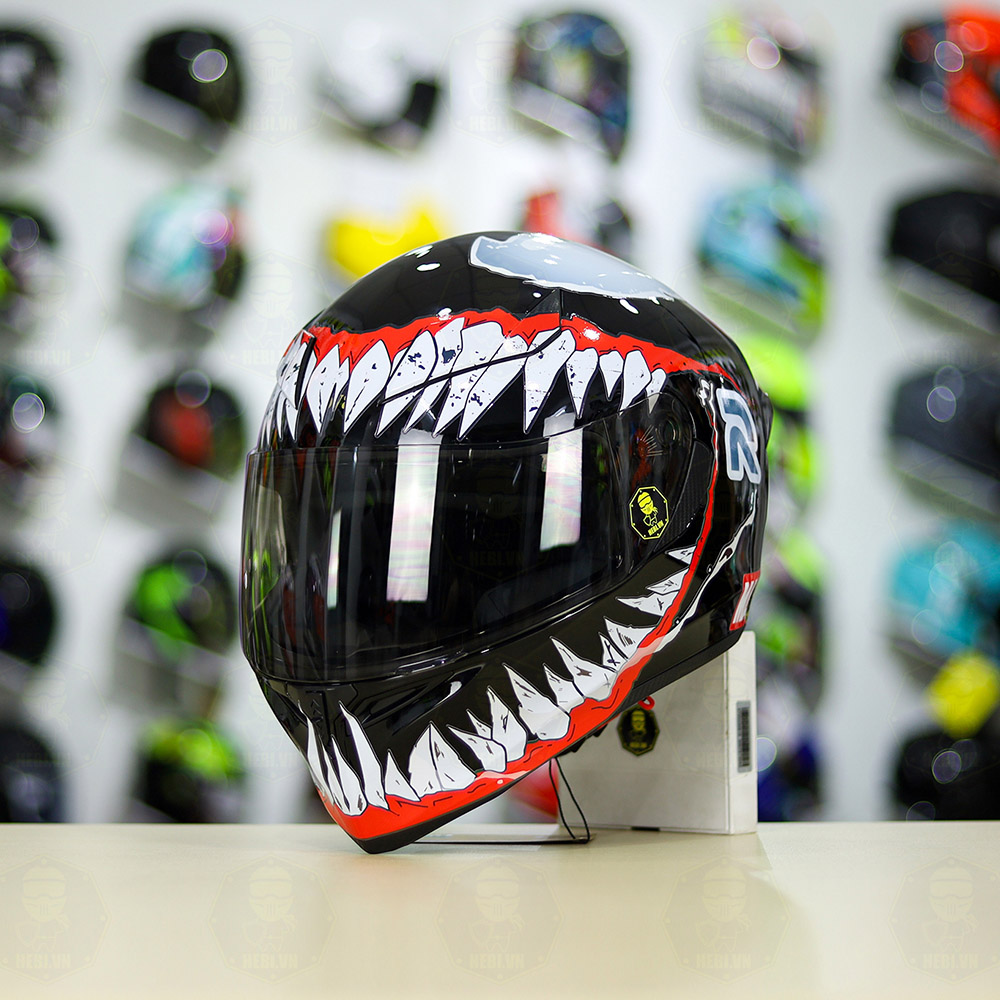 Mũ Fullface ROYAL M138b Đen Bóng Dán Tem Venom Đỏ
