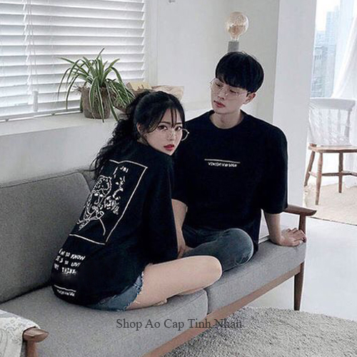 Áo thun đôi tay lửng đen (giá gồm 2 áo)