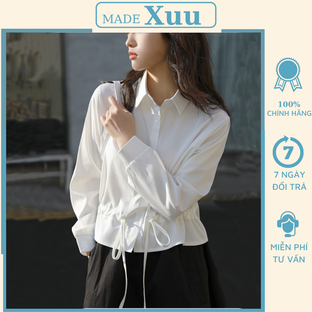 Áo Sơ Mi Nữ Xuu Design, Áo Kiểu Thắt Dây Rút Eo - SM17