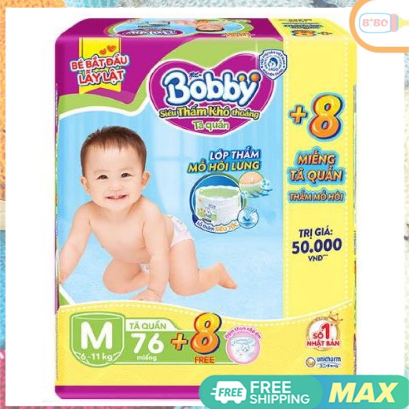 Tã quần BOBBY tặng kèm 4/6/8 tả -đủ size M , L , XL , XXL ,XXXL cho bé