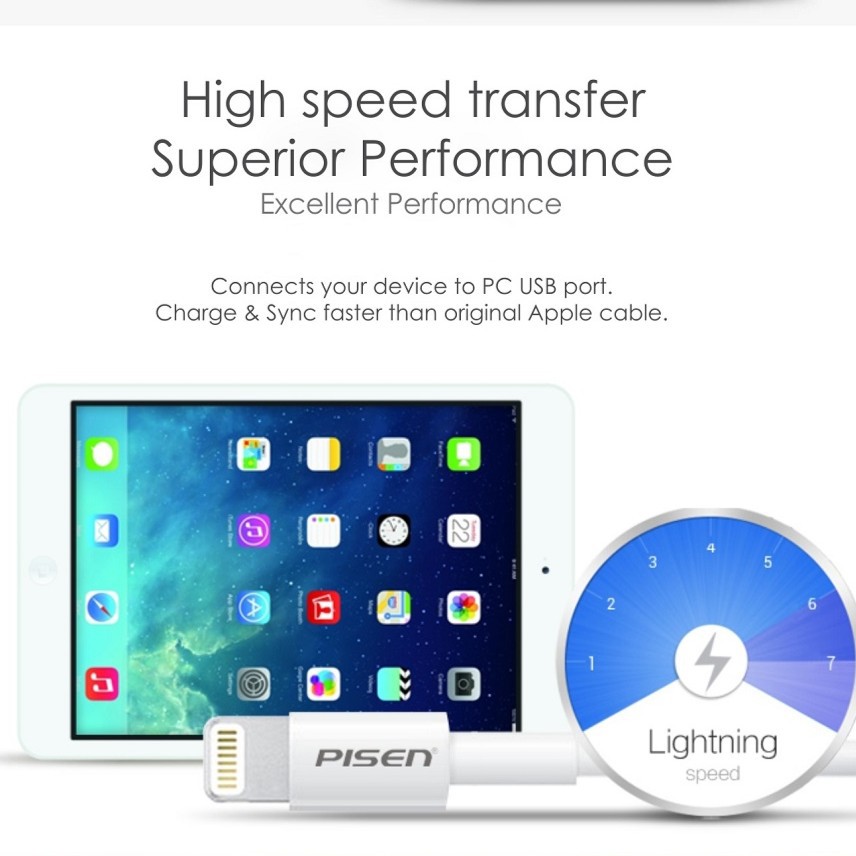 Cáp Sạc Pisen cho IPhone IPad Dài 20CM - BH 6 Tháng 1 đổi 1