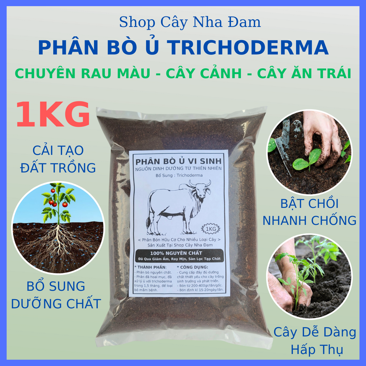 Phân Bò Đã Qua Xử Lý ( ủ Trichoderma 1kg) Chuyên Rau Sạch Cây Cảnh